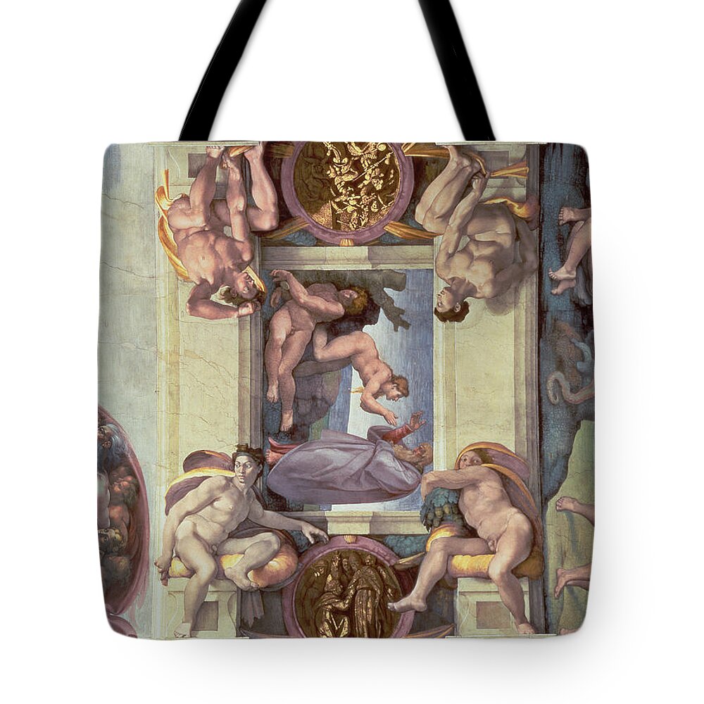 Renaissance Tote Bag featuring the painting Sistine Chapel Ceiling 1508-12 The Creation Of Eve, 1510 Fresco Post Restoration by Michelangelo Buonarroti
