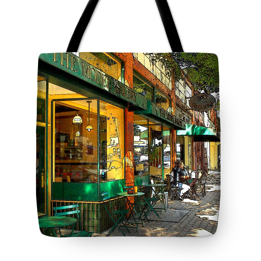 Sidewalk Tote Bag featuring the photograph Sitting At The Bakery by James Eddy