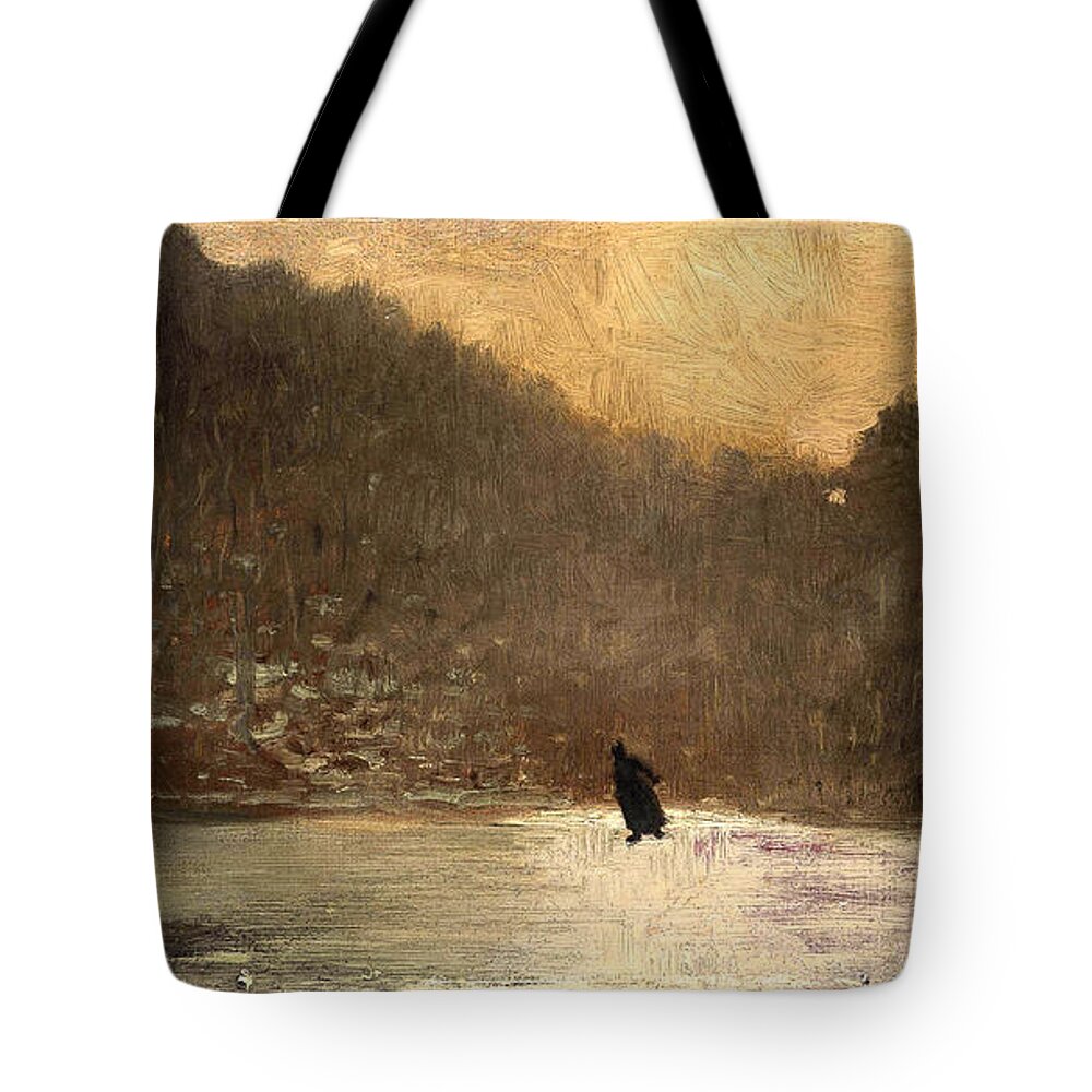 Winslow Homer Tote Bag featuring the digital art Skating by Winslow Homer