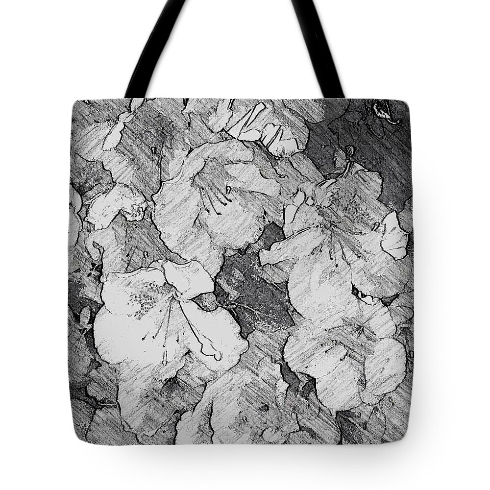 Charcoal Tote Bag featuring the drawing Sketch of Cherry Blossoms in Black and White by Kathleen Odenthal