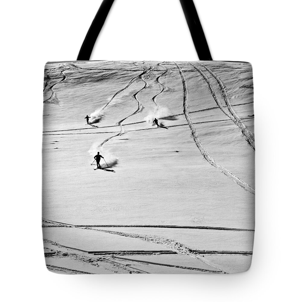 1950 Tote Bag featuring the photograph Skiing In Jasper National Park by Underwood Archives