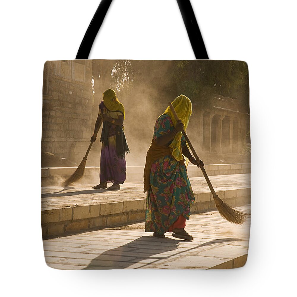 Sweeping Tote Bag featuring the photograph SKN 1689 Sweeping Errand by Sunil Kapadia