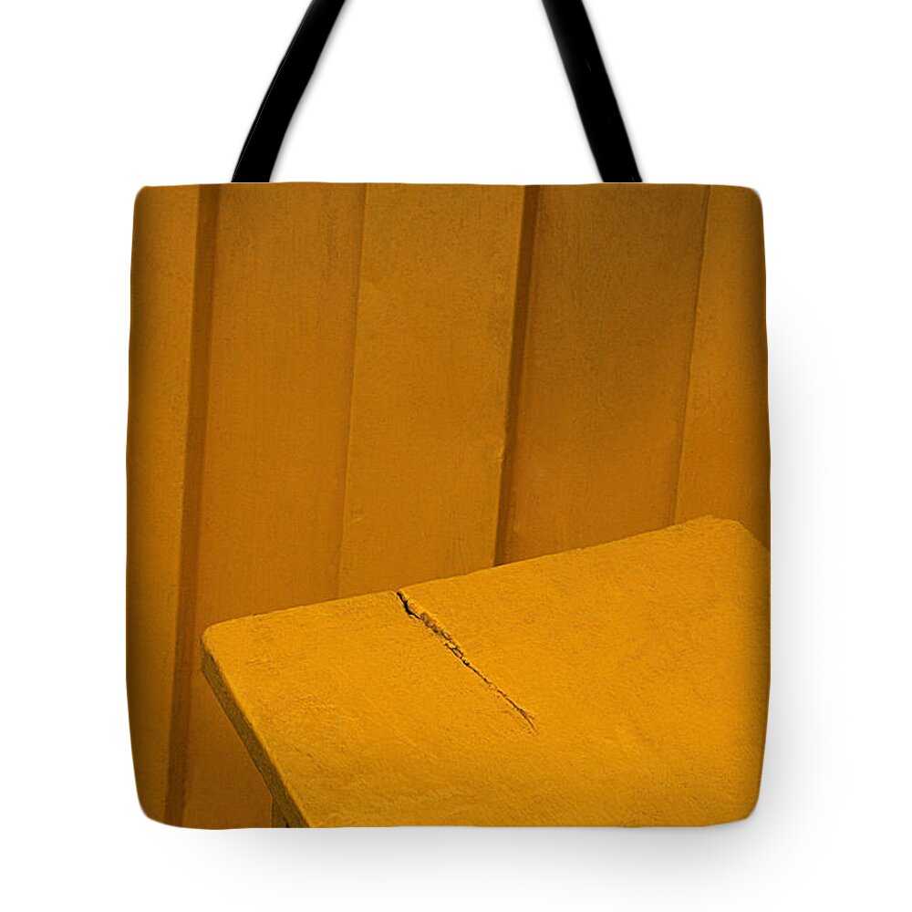 Abstract Tote Bag featuring the photograph SKC 1496 A Tea Shack Bench by Sunil Kapadia