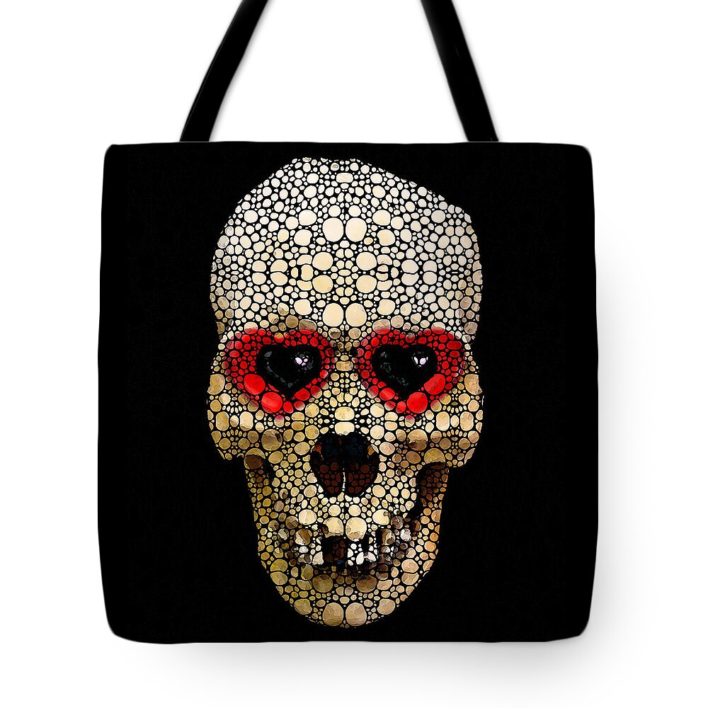 Skull Tote Bag featuring the painting Skull Art - Day Of The Dead 3 Stone Rock'd by Sharon Cummings
