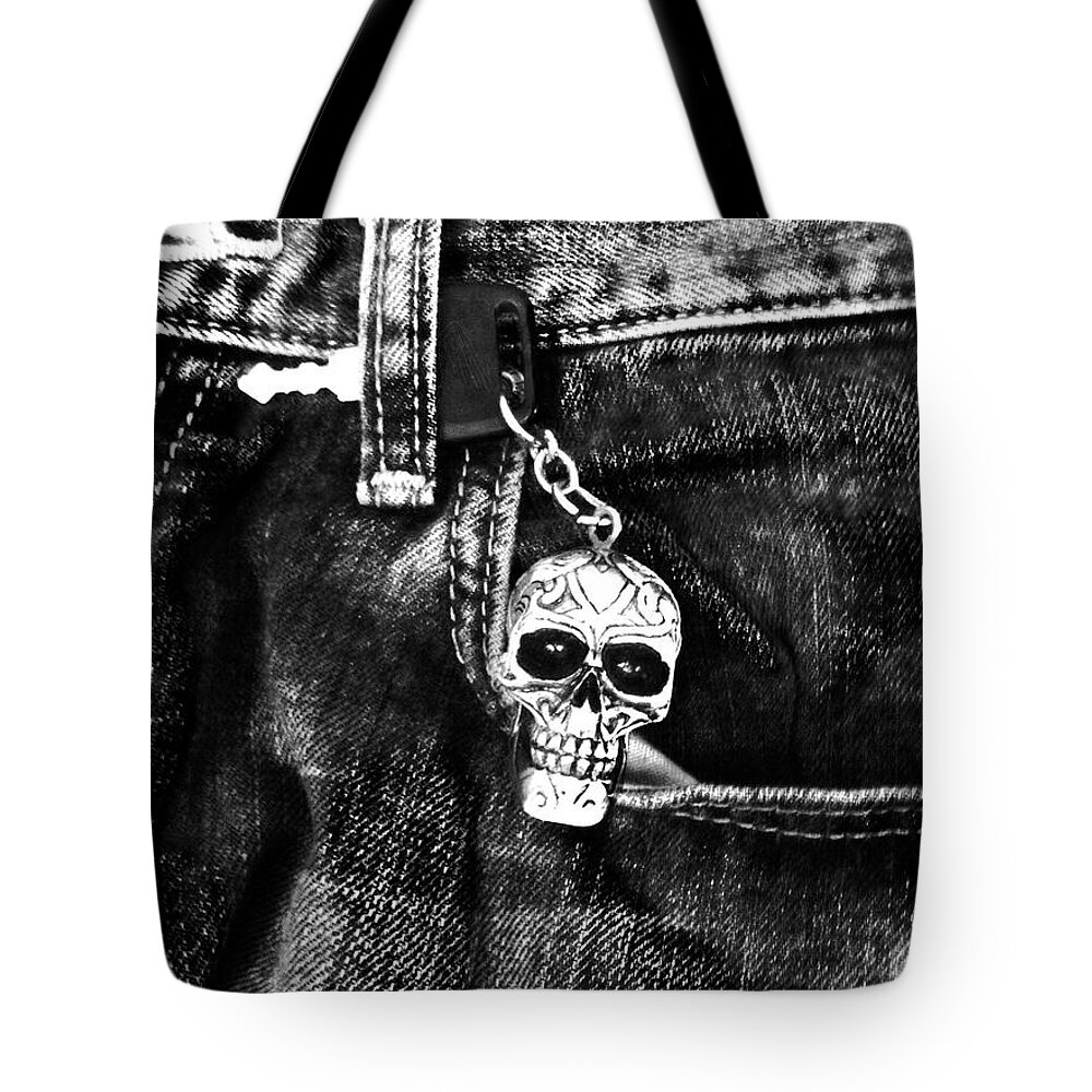 Skull Tote Bag featuring the photograph Skull jeans by WaLdEmAr BoRrErO