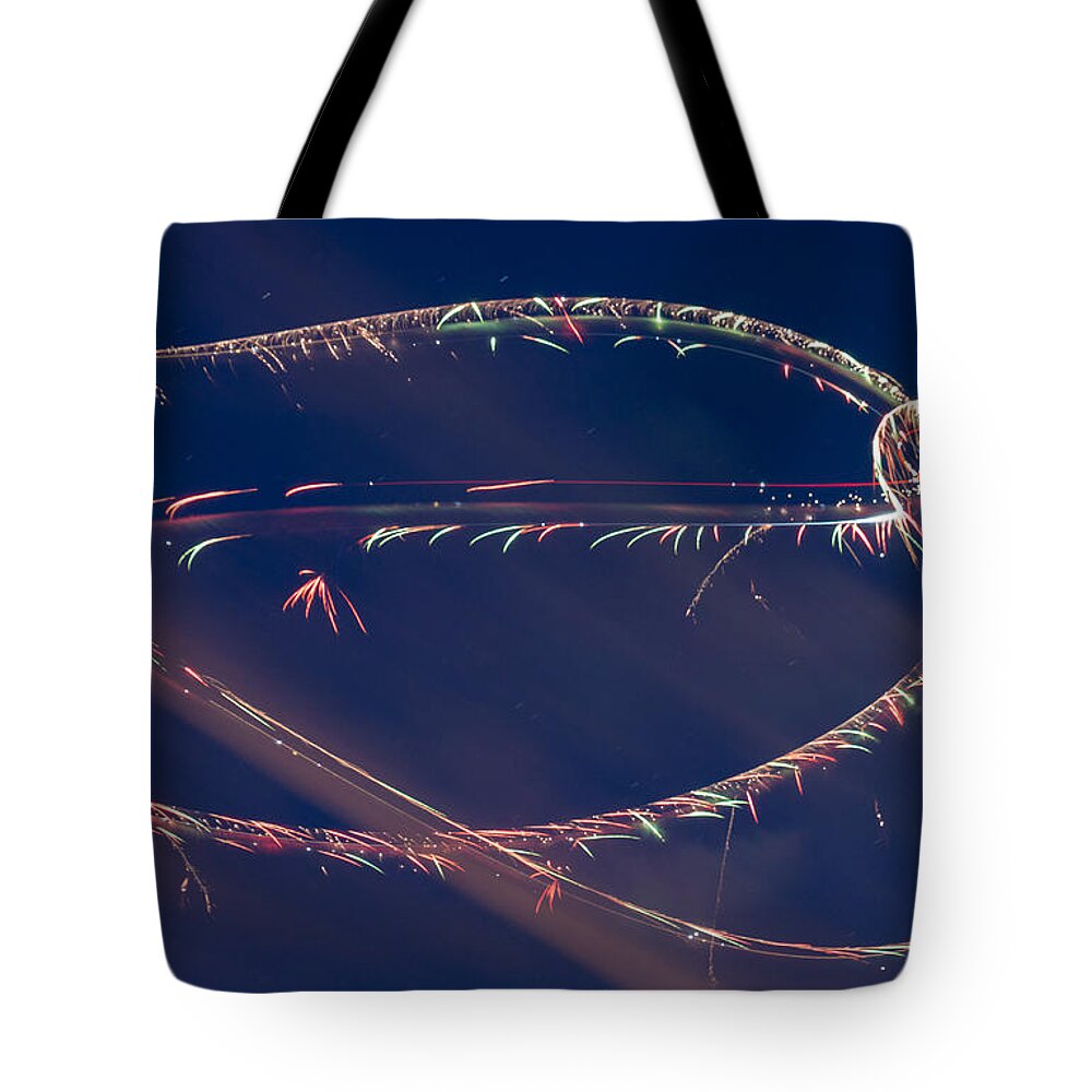 Bill Pevlor Tote Bag featuring the photograph Sky Light Trails by Bill Pevlor