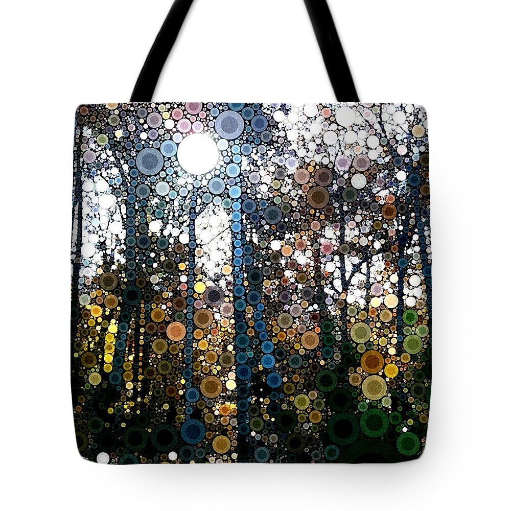Skyway Tote Bag featuring the digital art Skyway Forest at Dawn by Linda Bailey