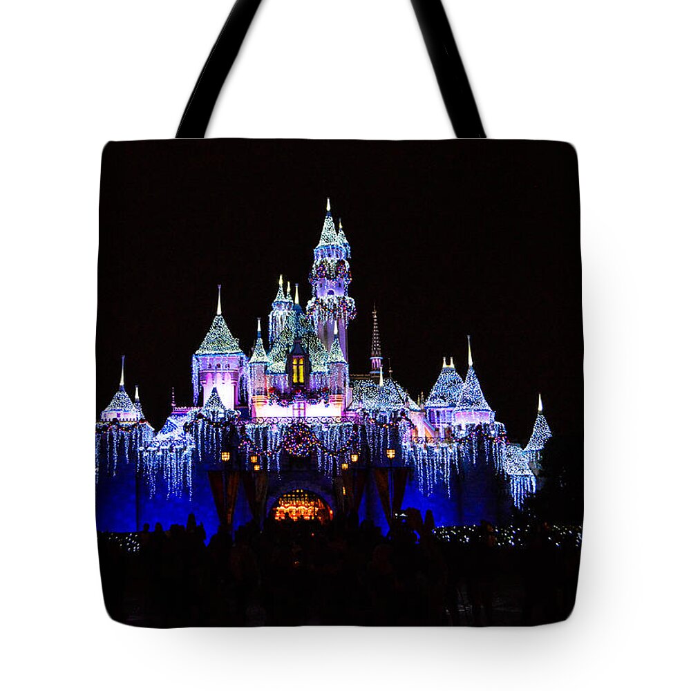 Anaheim Tote Bag featuring the photograph Sleeping Beauties Castle at Christmas by Tommy Anderson