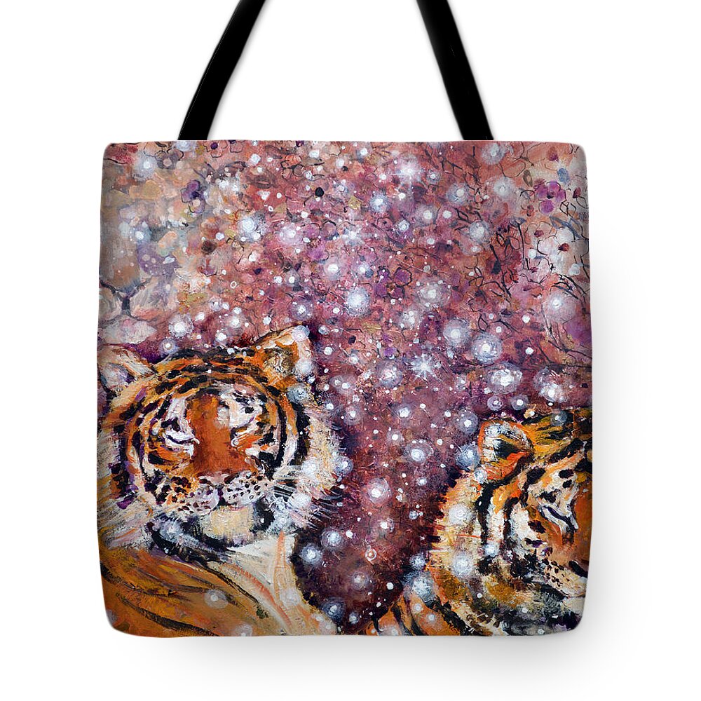 Tiger Tote Bag featuring the painting Sleeping Tigers Dream Such Sweet Dreams Kitties in Heaven by Ashleigh Dyan Bayer