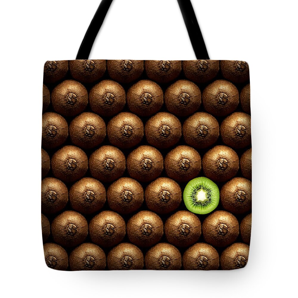 Kiwi Tote Bag featuring the photograph Sliced kiwi between group by Johan Swanepoel