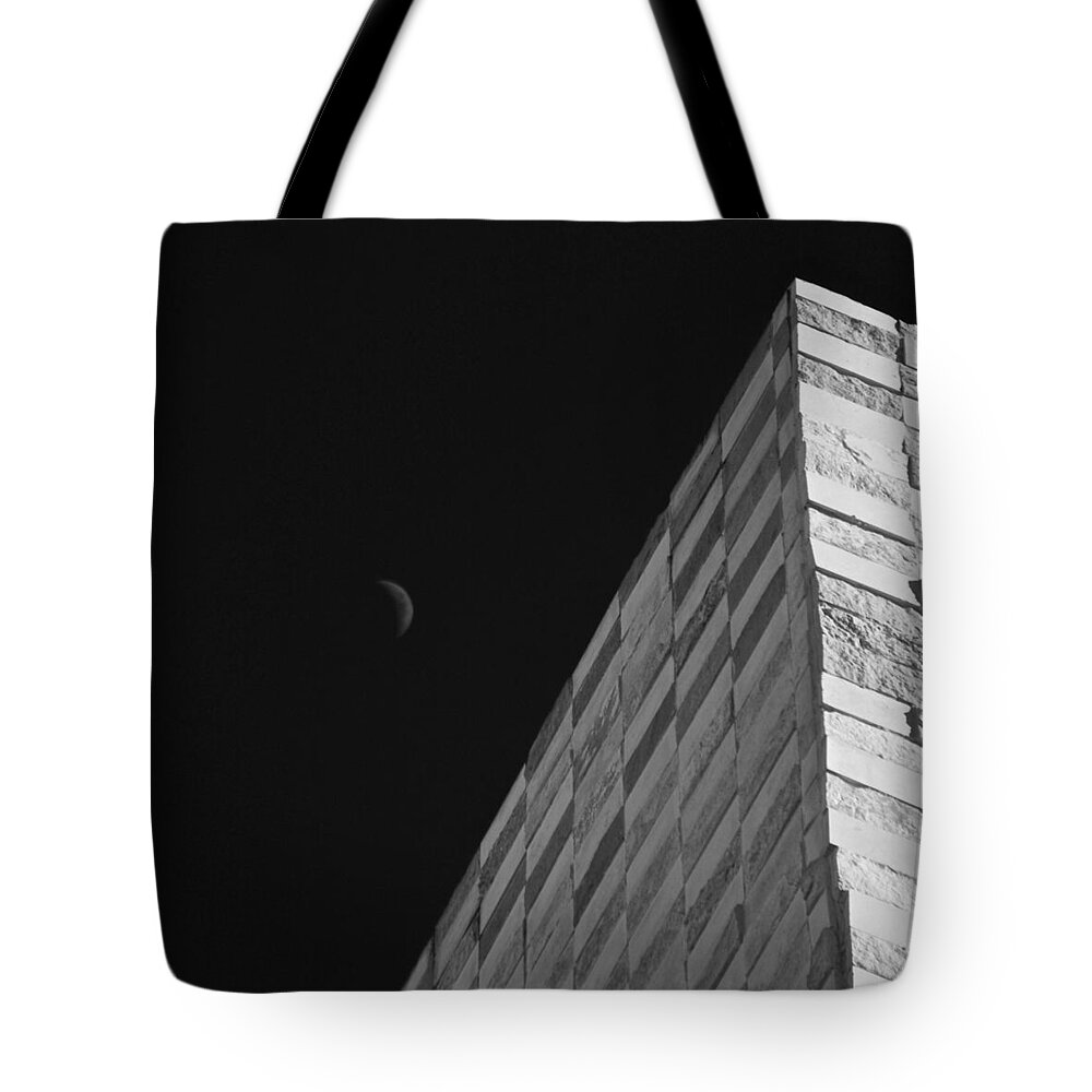 Moon Tote Bag featuring the photograph Sliver Moon and Wall by Eric Tressler