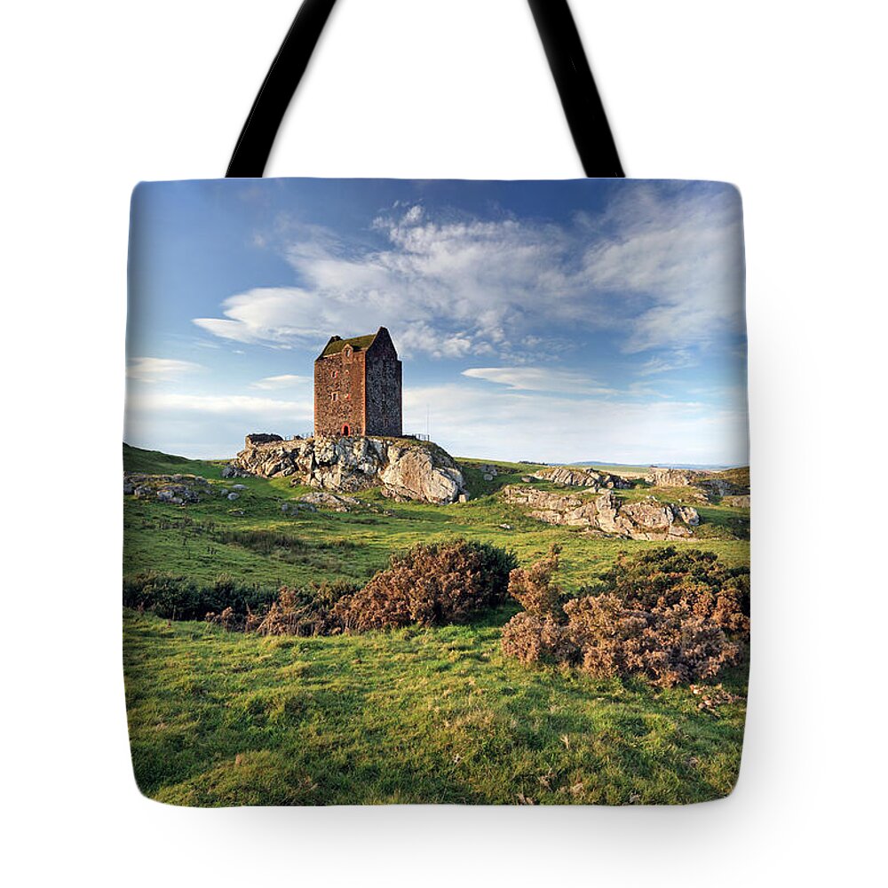 Tower Tote Bag featuring the photograph Smailholm Tower by Grant Glendinning