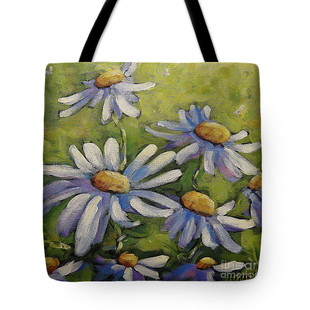 Daisies Flowers Tote Bag featuring the painting Smiling Daisies by Prankearts by Richard T Pranke