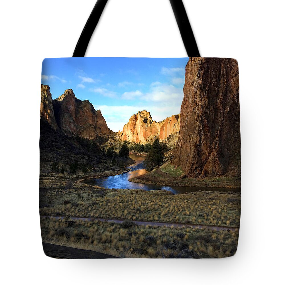 Oregon Tote Bag featuring the photograph Smith Rock December Morning 3 by Nancy Merkle