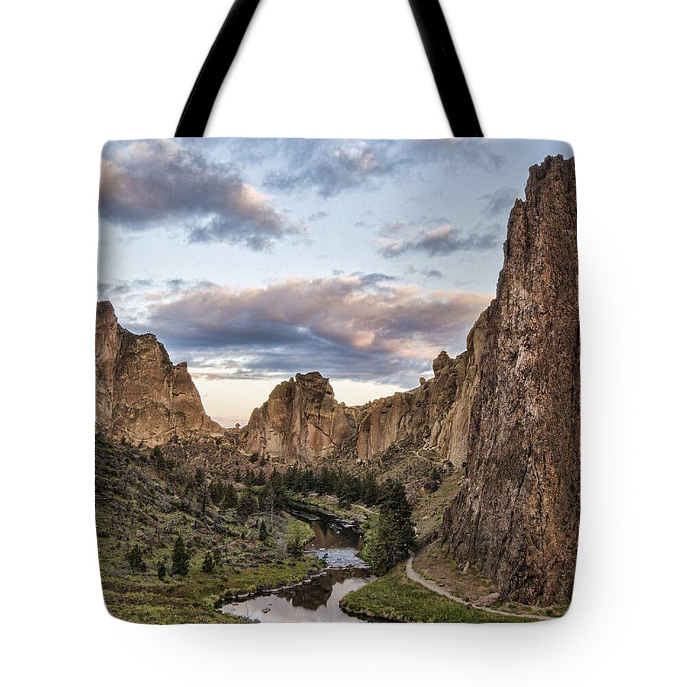 Clouds Tote Bag featuring the photograph Smith Rock by Erika Fawcett