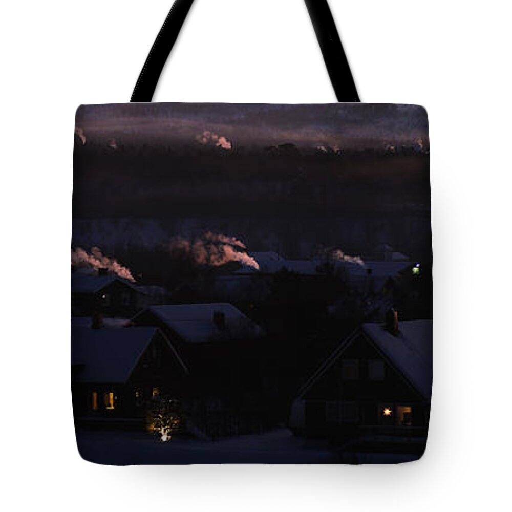 Landscape Tote Bag featuring the photograph Smokes of a Cold Day by Pekka Sammallahti