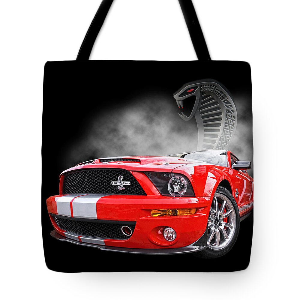Shelby Mustang Tote Bag featuring the photograph Smokin' Cobra Power - Shelby KR by Gill Billington