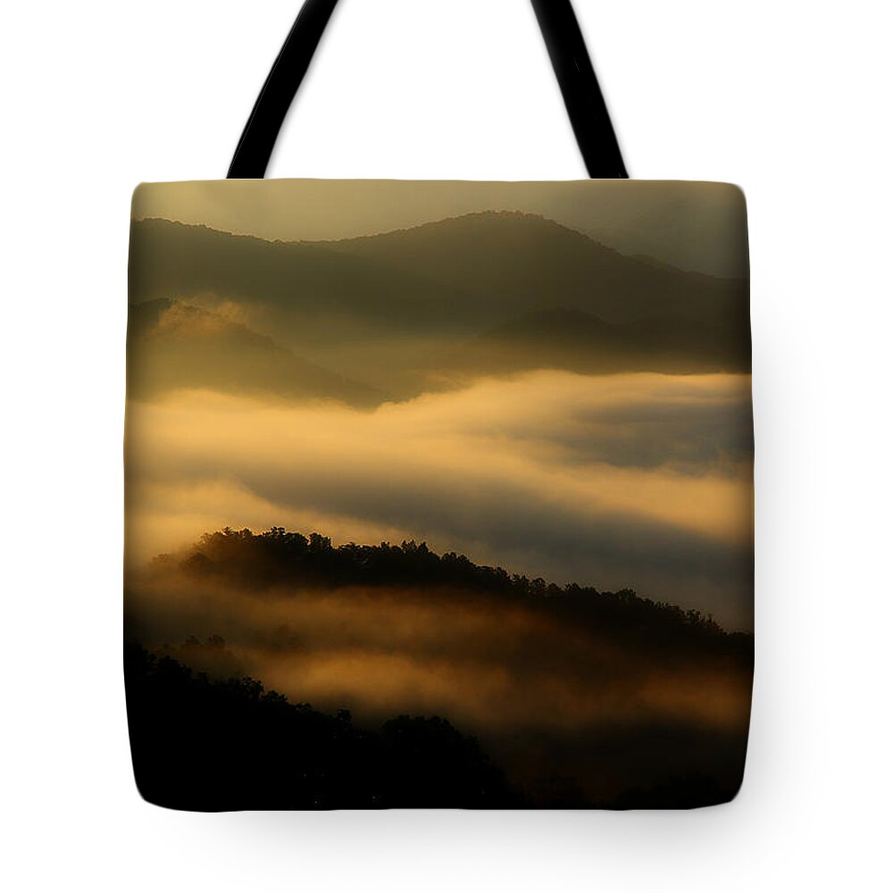 Smoky Mountains Sunrise Tote Bag featuring the photograph Smoky Mountain Spirits by Michael Eingle