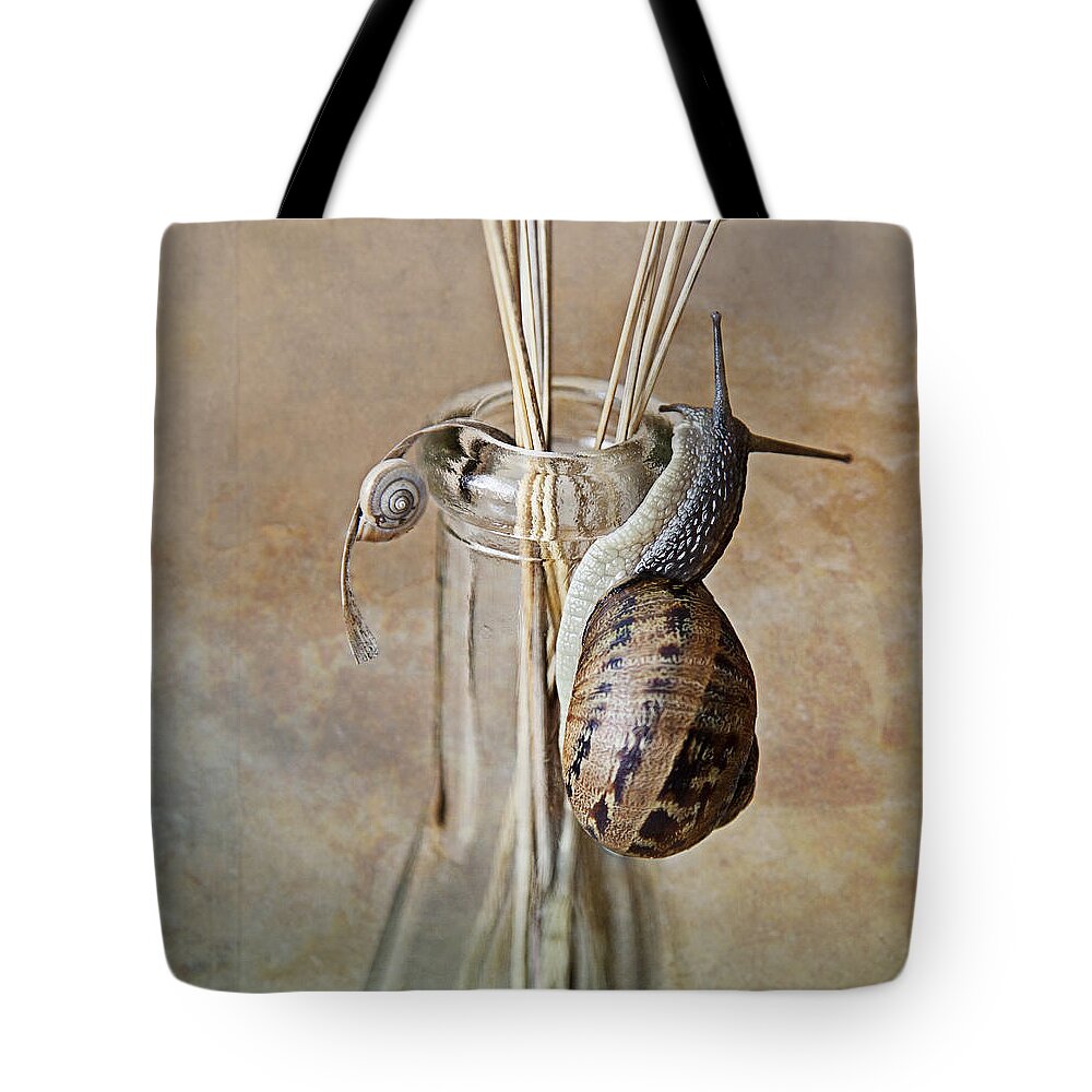Snail Tote Bag featuring the photograph Snails by Nailia Schwarz