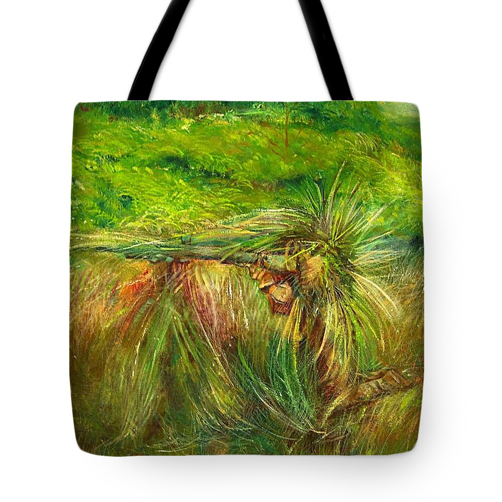 Sniper Tote Bag featuring the painting Sniper by Leland Castro