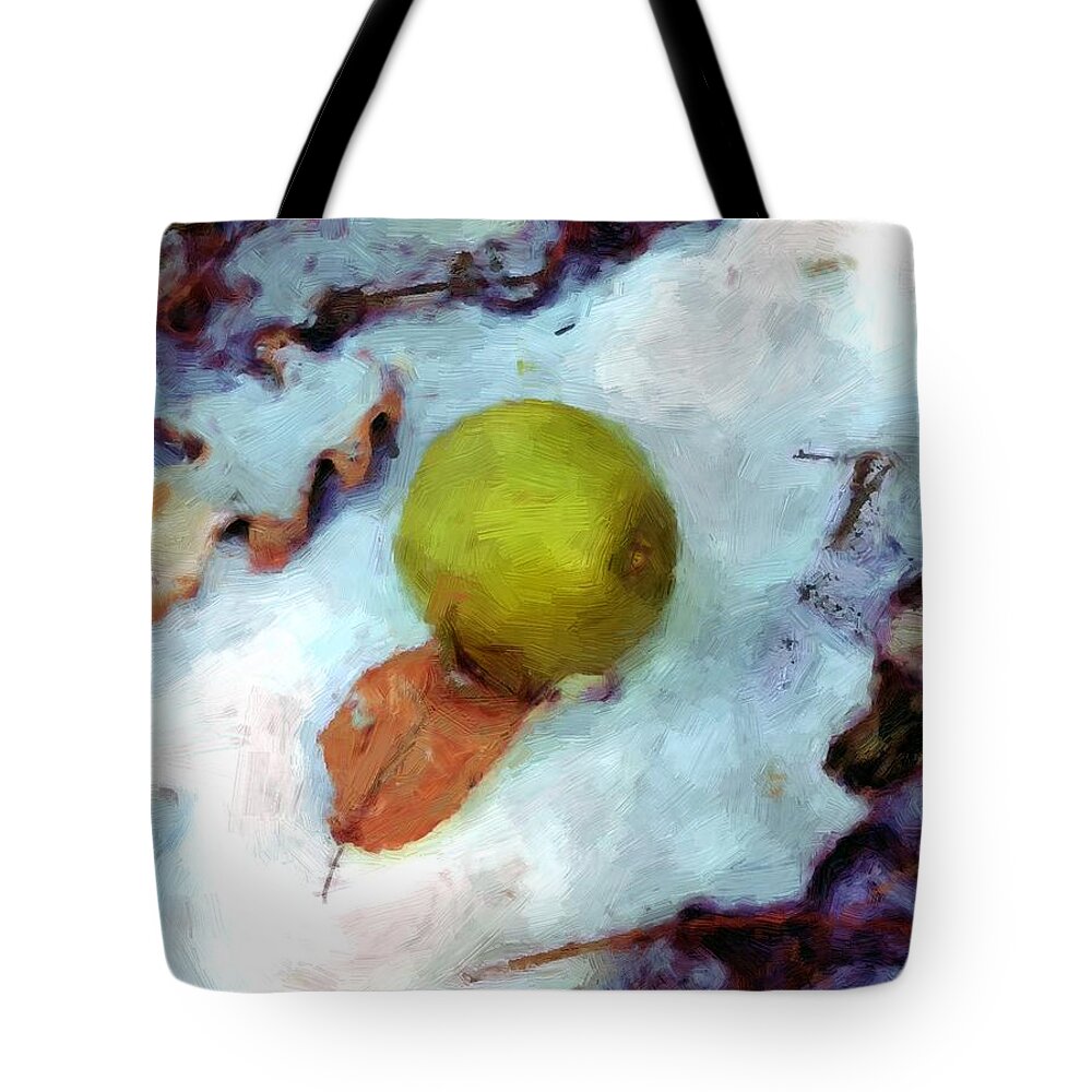 Apple Tote Bag featuring the painting Snow Apple by RC DeWinter