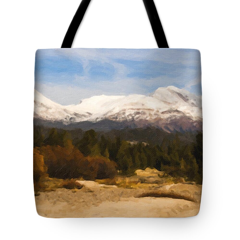 Snow Capped Mountains Paintings Tote Bag featuring the painting Snow Cap by David Millenheft