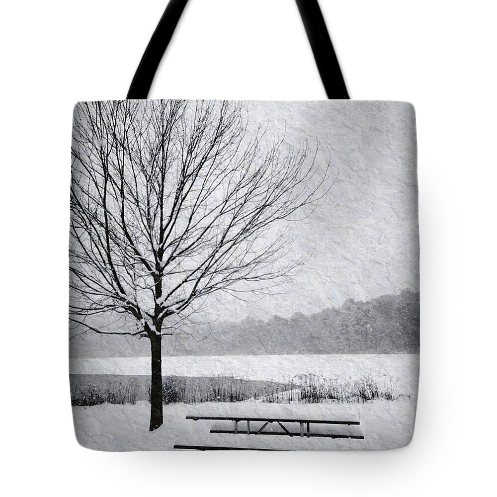 Landscape Tote Bag featuring the photograph Snow Covered Picnic Table by Crystal Wightman