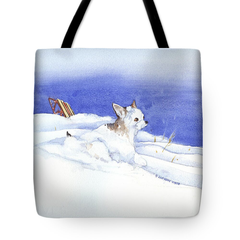 Chihuahua Puppy Tote Bag featuring the painting Snow Dobby by P Anthony Visco