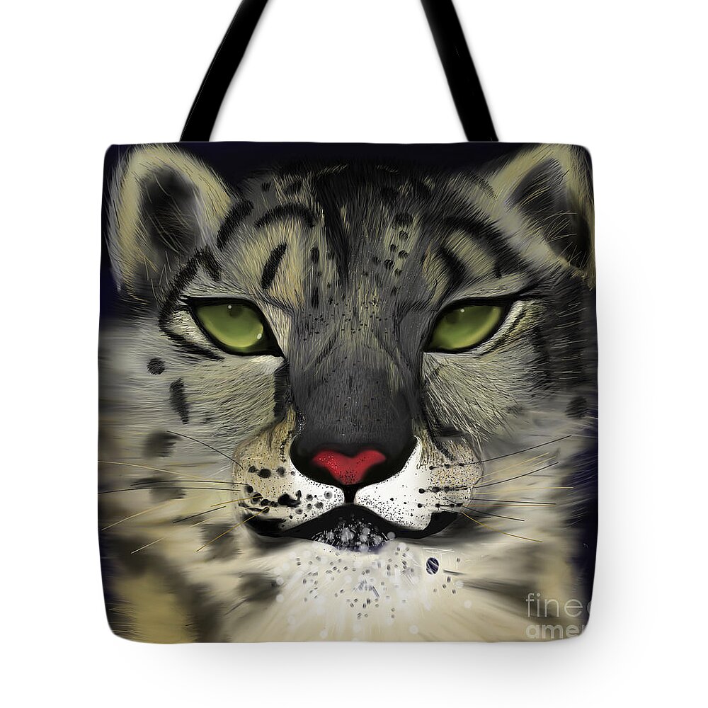 Zoo Tote Bag featuring the painting Snow Leopard - the Eyes Have It by Barefoot Bodeez Art