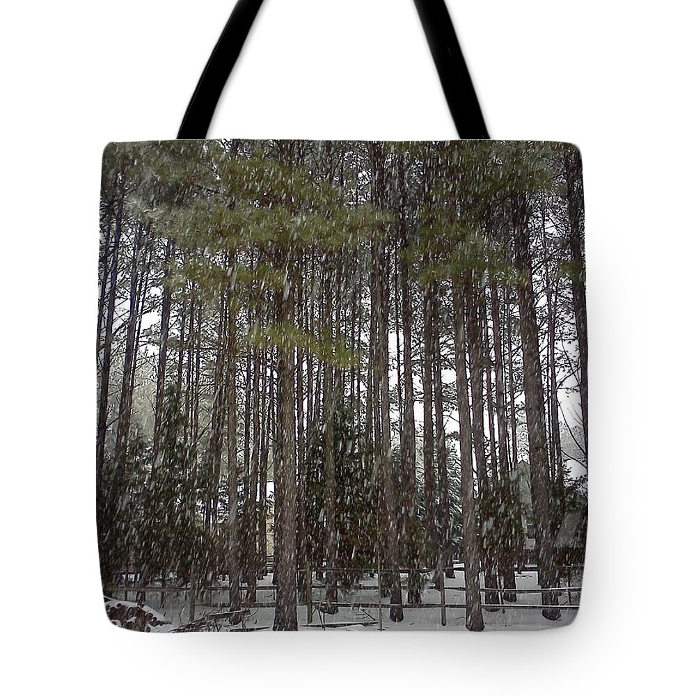Snow Tote Bag featuring the photograph Snow on the Pines by Stacy C Bottoms