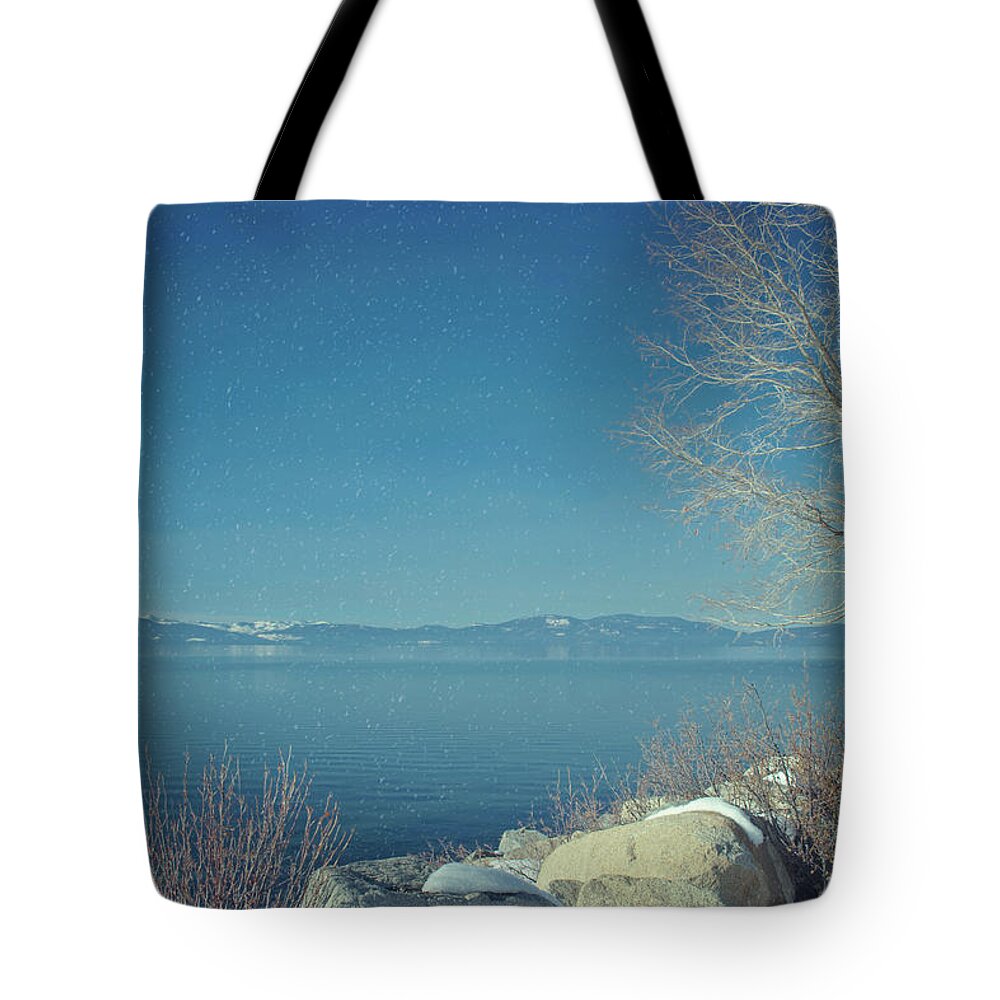 Lake Tahoe Tote Bag featuring the photograph Snowing in Tahoe by Kim Hojnacki