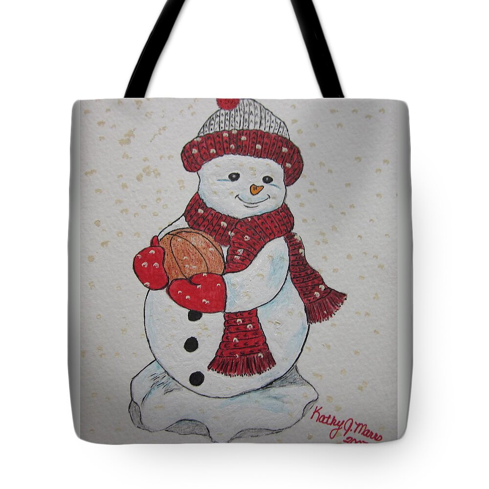 Snowman Tote Bag featuring the painting Snowman Playing Basketball by Kathy Marrs Chandler