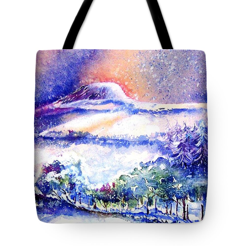 Snow Tote Bag featuring the painting Snowstorm over Eagle Hill Hacketstown by Trudi Doyle