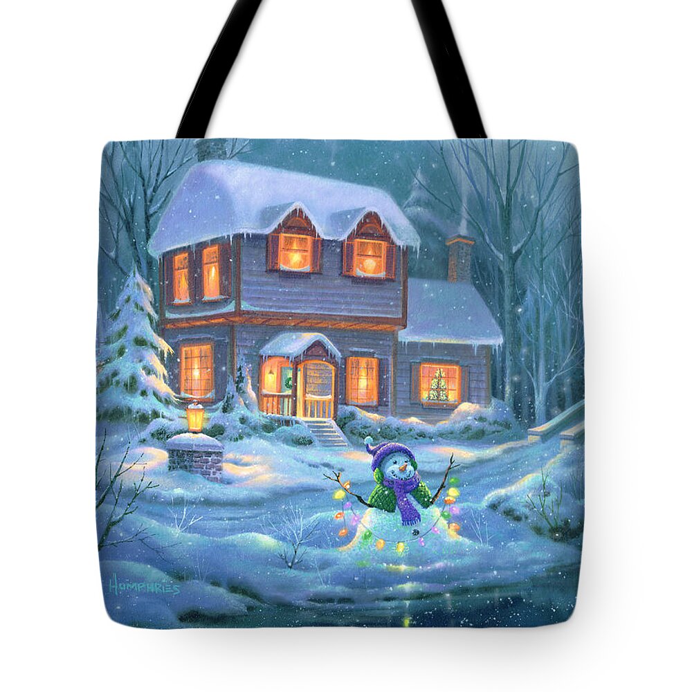 Michael Humphries Tote Bag featuring the painting Snowy Bright Night by Michael Humphries