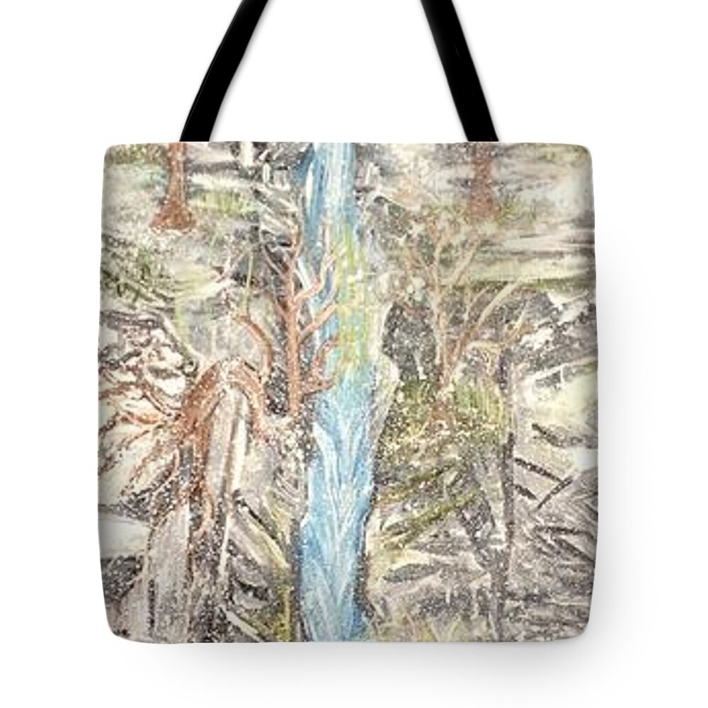 Snow Tote Bag featuring the painting Snowy Falls by Suzanne Surber
