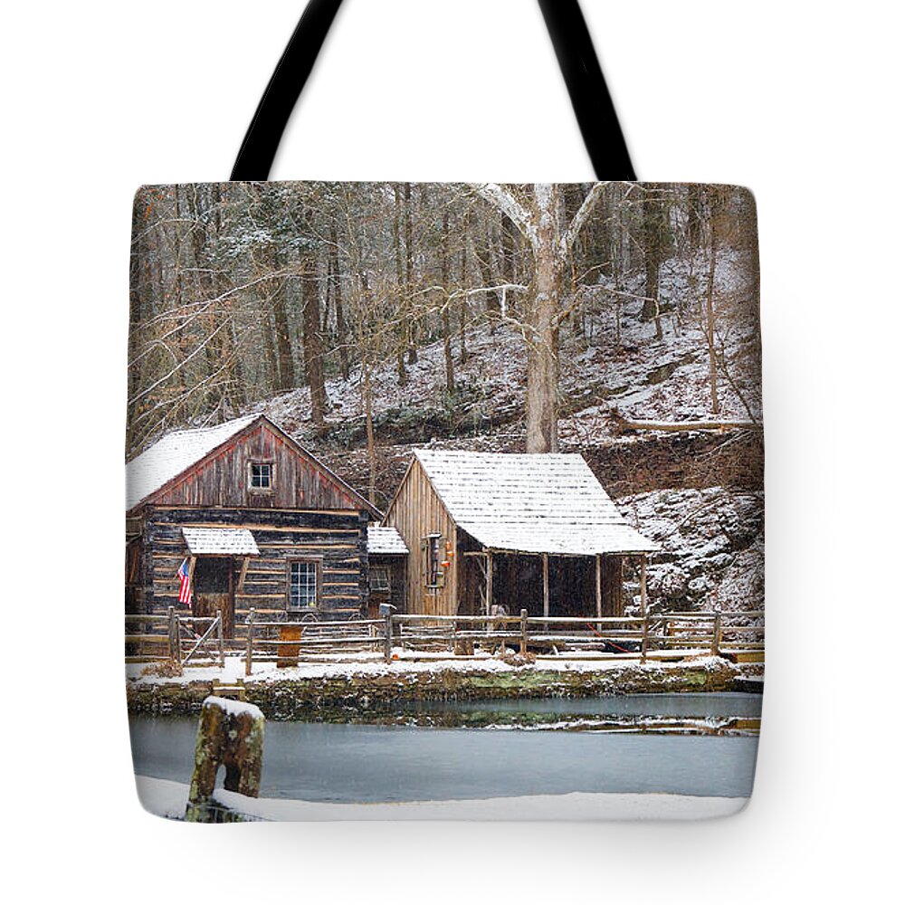 Woods Tote Bag featuring the photograph Snowy Morning in the Woods by William Jobes