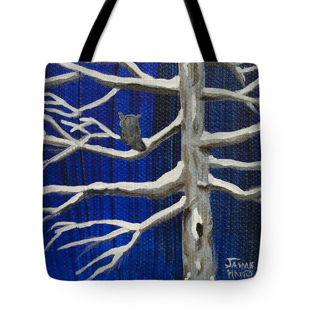 Owl Tote Bag featuring the painting Snowy Night by Jaime Haney