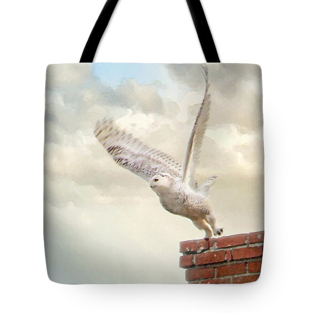 Audubon Tote Bag featuring the photograph Snowy Owl in Flight by Karen Lynch
