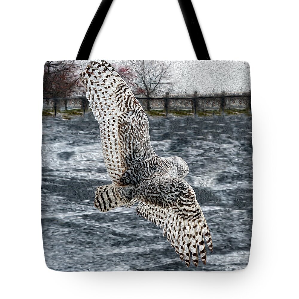 Snowy Owl Tote Bag featuring the photograph Snowy Owl wingspan by Tracy Winter