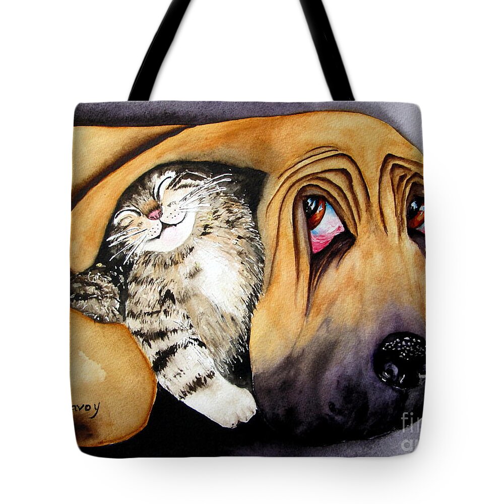 Animals Tote Bag featuring the painting Snuggles by Diane DeSavoy