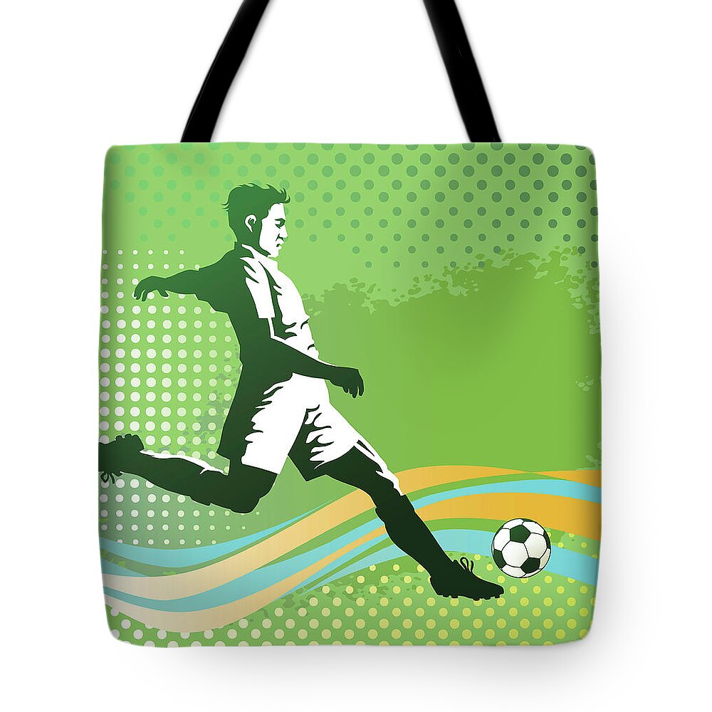Event Tote Bag featuring the digital art Soccer Player With Ball On Green by Vasjakoman