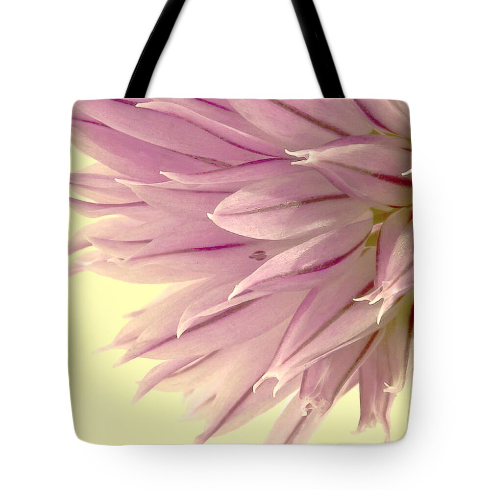Chive Macro Tote Bag featuring the photograph Soft And To The Point by Sandra Foster