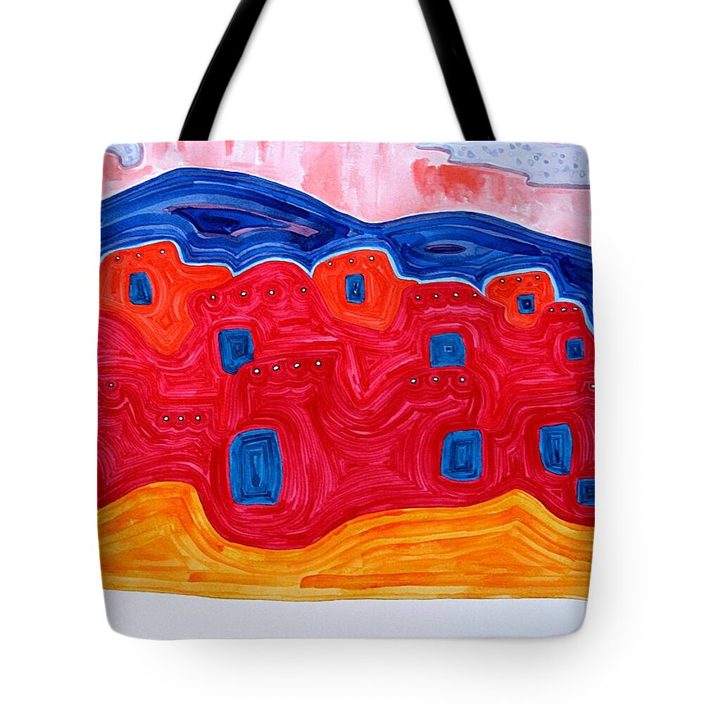 Painting Tote Bag featuring the painting Soft Pueblo original painting by Sol Luckman
