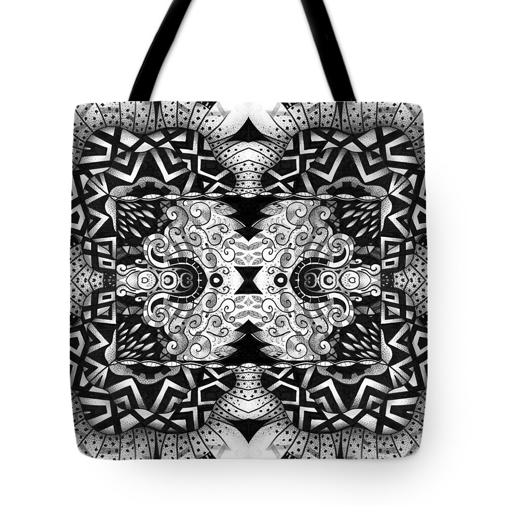 Abstract Tote Bag featuring the digital art Some Reflections - A Lines and Dots and Gradual Shadings Compilation by Helena Tiainen