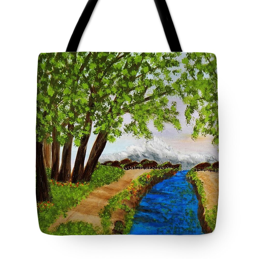 Landscape Tote Bag featuring the painting Somewhere In Time by Celeste Manning