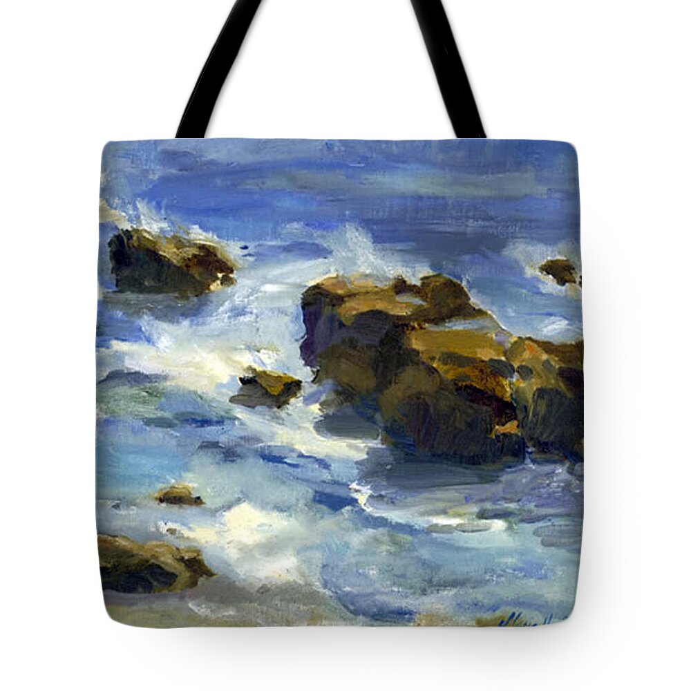 Waves Tote Bag featuring the painting Soothed By The Sea... by Maria Hunt