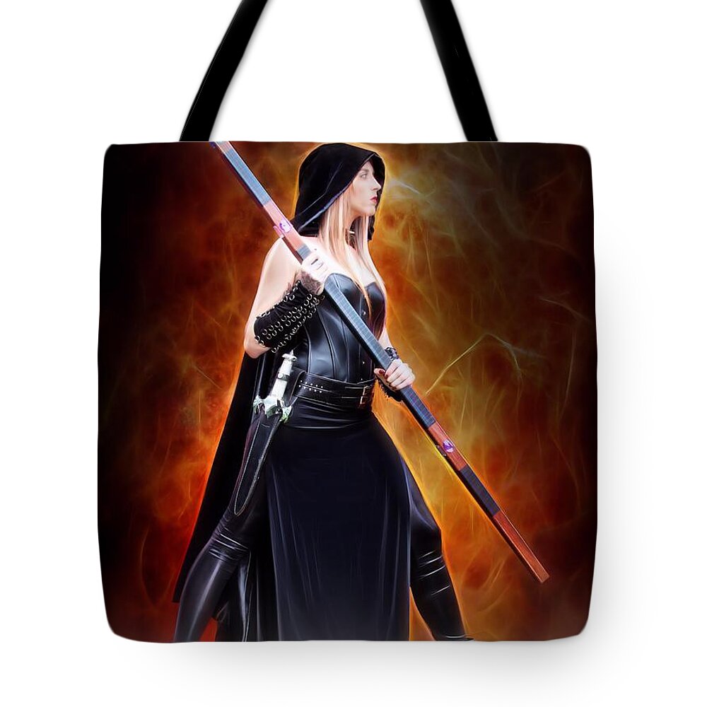 Fantasy Tote Bag featuring the painting Sorceress Of The Killing Fields by Jon Volden