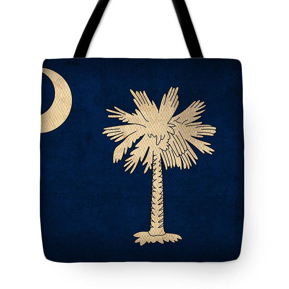 South Tote Bag featuring the mixed media South Carolina State Flag Art on Worn Canvas by Design Turnpike