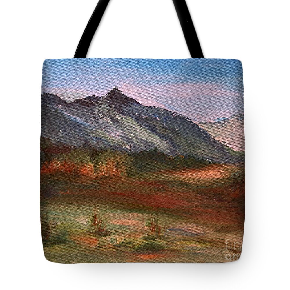 Fall Foggy Morning Tote Bag featuring the painting South Mountain by Julie Lueders 