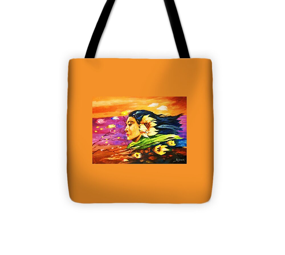 Females Tote Bag featuring the painting South Sea Breeze Fleeting Blossoms by Al Brown